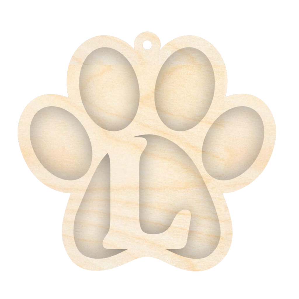 Unfinished Wood Layered Letter Paw Print Tags | A-Z | 2 Piece | 5" Wide | 1/8" Wood | Wood Craft DIY