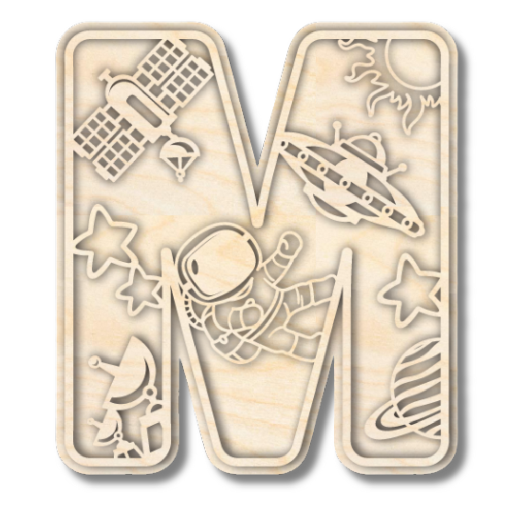 Unfinished Wood Layered Themed Letters | Space | A-Z | 2 Piece | up to 24"