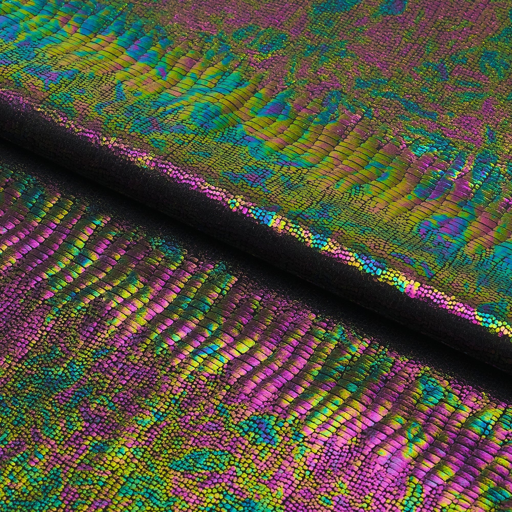 Oil Slick Python Hologram Spandex Fabric | Blue Moon Fabrics