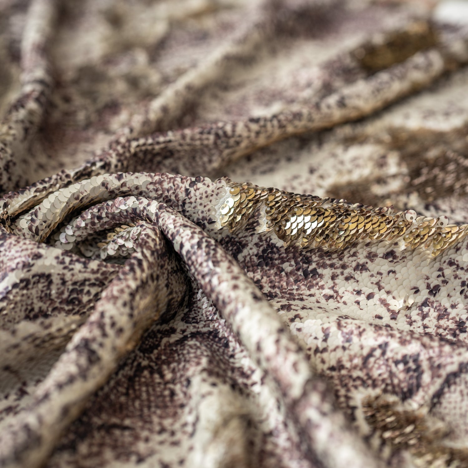 Golden Anaconda Printed Flip Sequin on Spandex Fabric | Blue Moon Fabrics