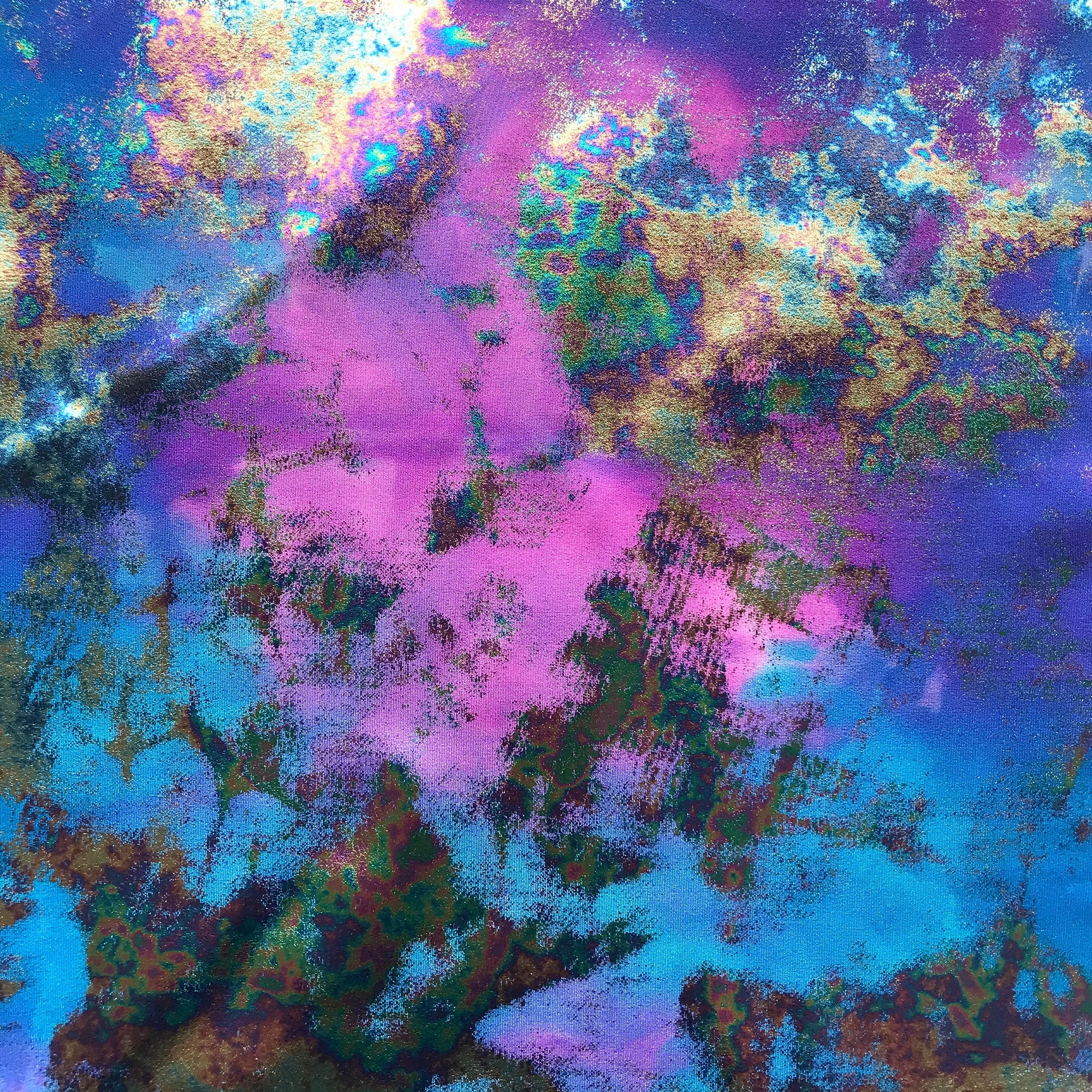 Funky Clouds Foil Printed Spandex Fabric | Blue Moon Fabrics