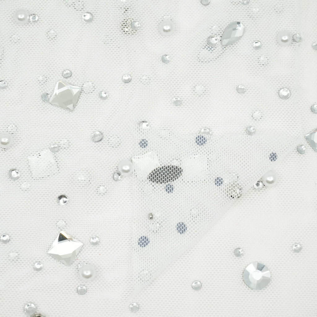 Brilliance Beaded with Rhinestone Stretch Mesh Fabric | Blue Moon Fabrics
