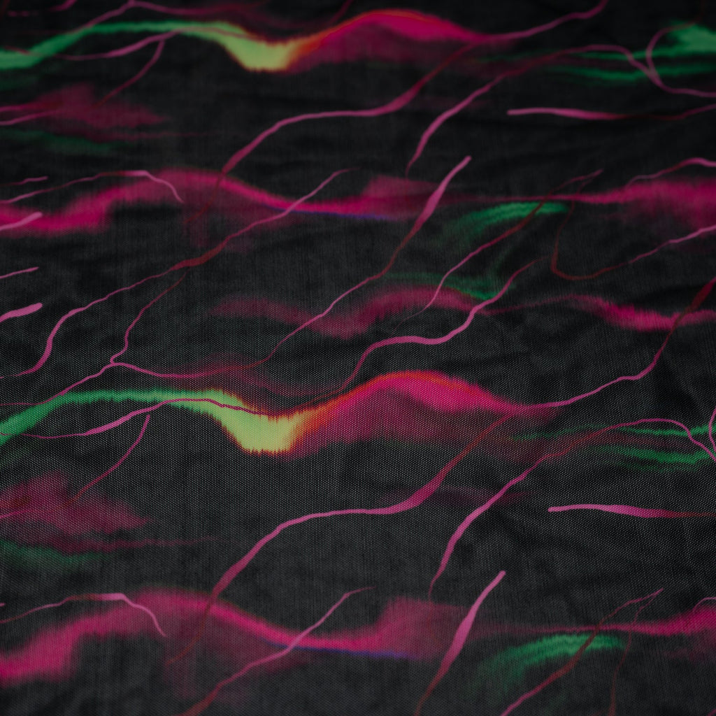 Neon Northern Lights Printed Power Mesh Fabric | Blue Moon Fabrics