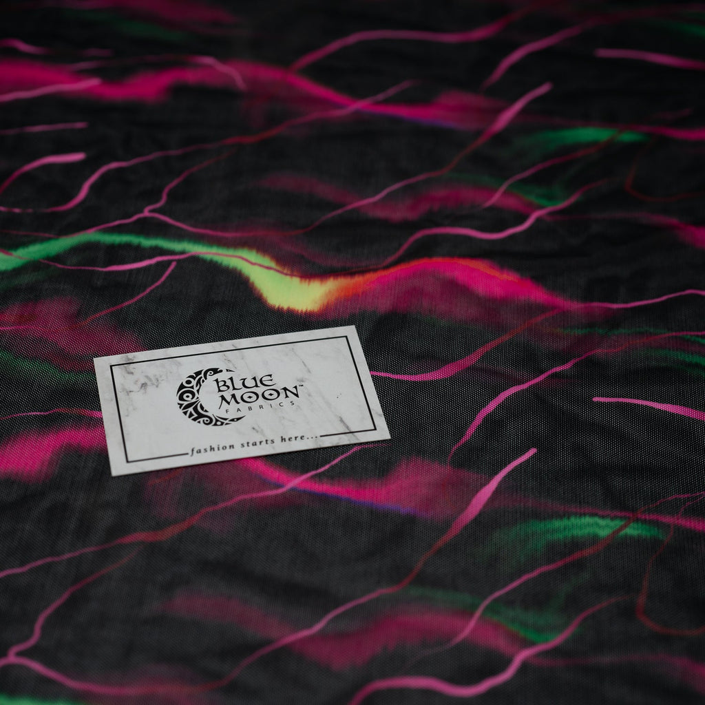 Neon Northern Lights Printed Power Mesh Fabric | Blue Moon Fabrics