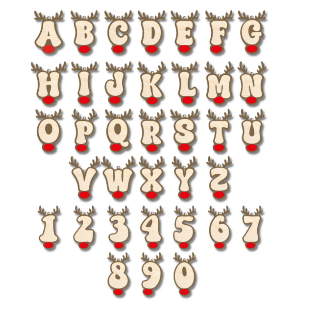Unfinished Wood Layered Letter and Number Reindeer Ornaments | A-Z | 0-9 | 3 Piece | 6" Tall | 1/8" Wood | Wood Craft DIY