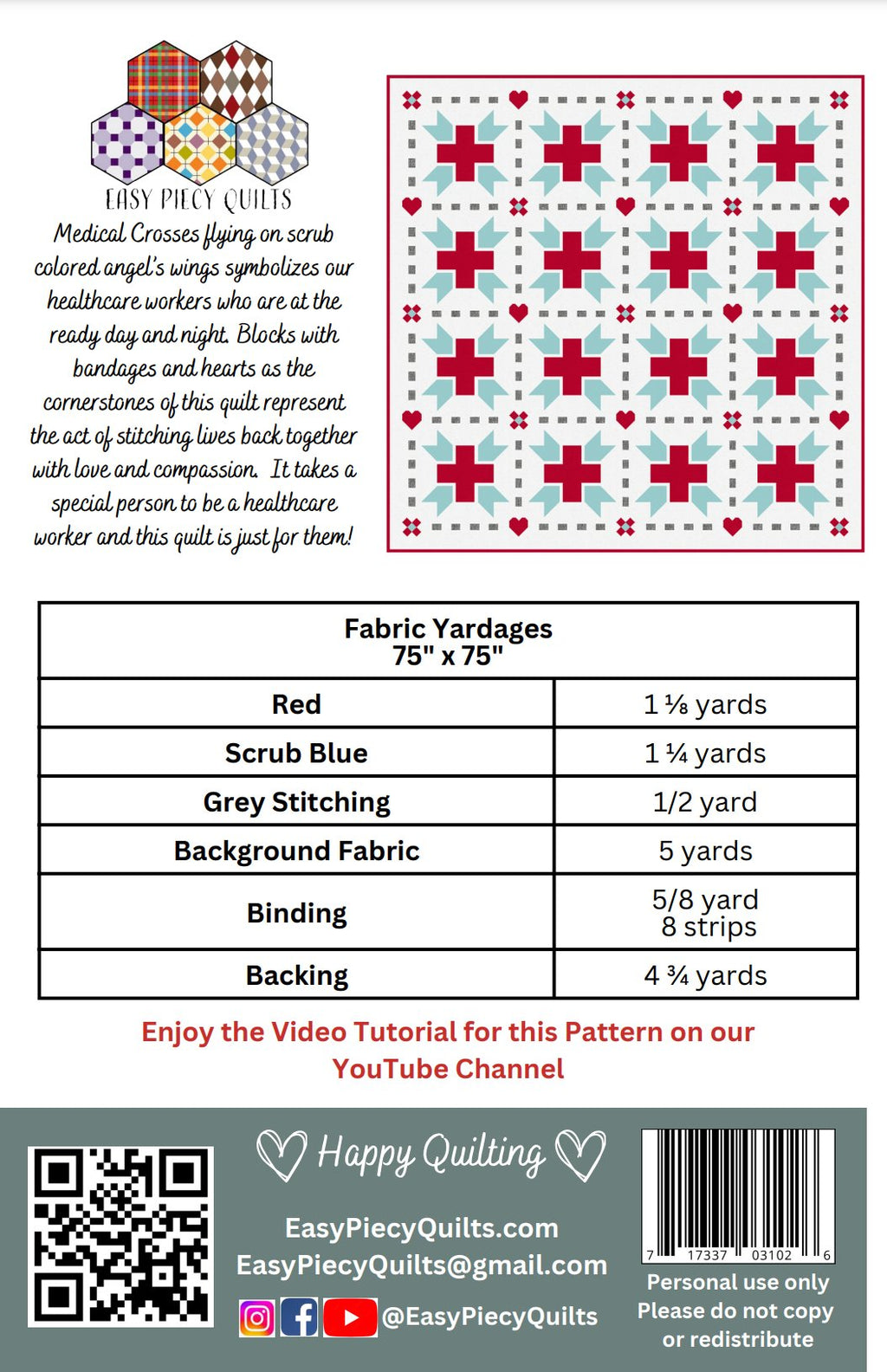 Angels Wear Scrubs Quilt Pattern - Paper Print Version