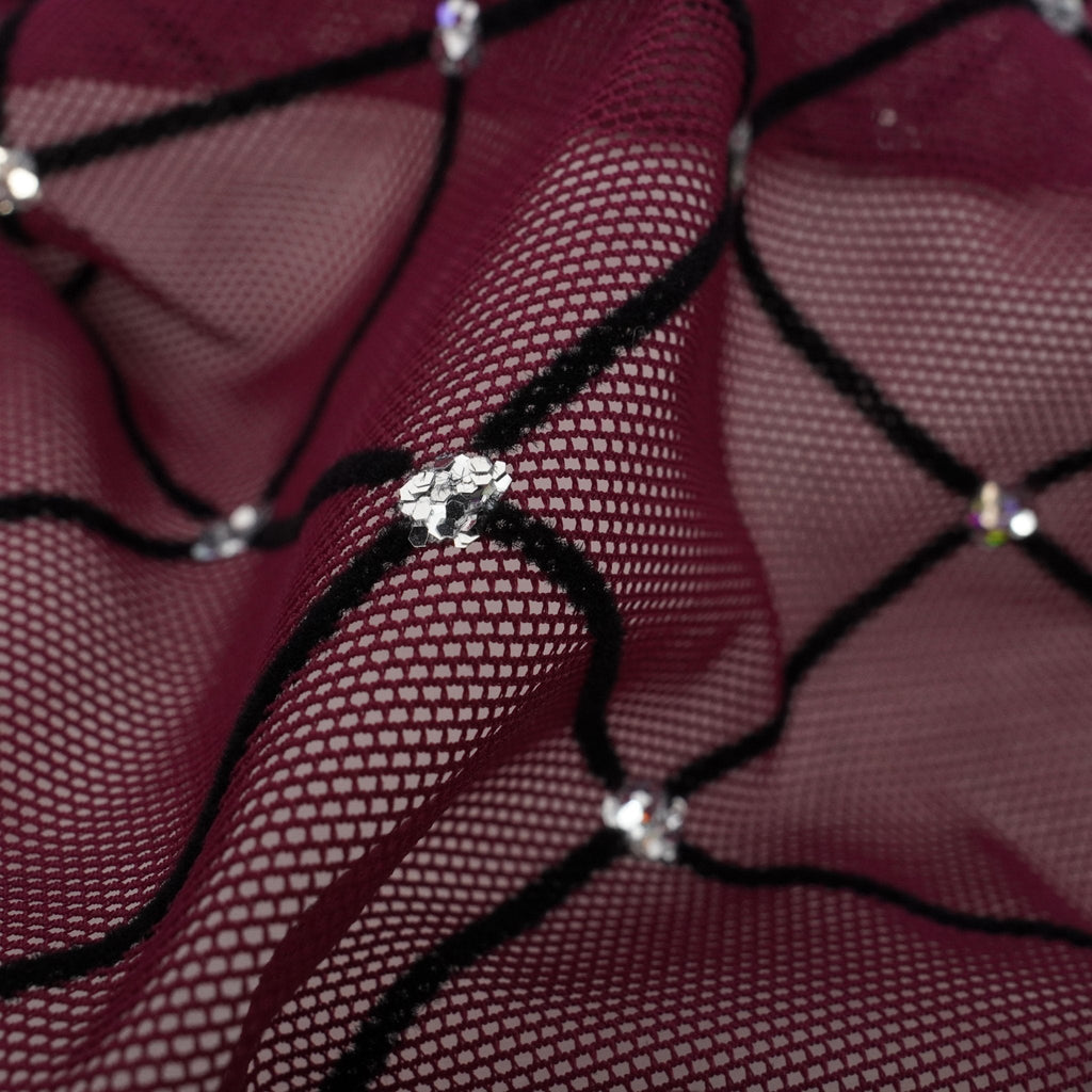 Diamonds Flocked Stretch Mesh Fabric | Blue Moon Fabrics