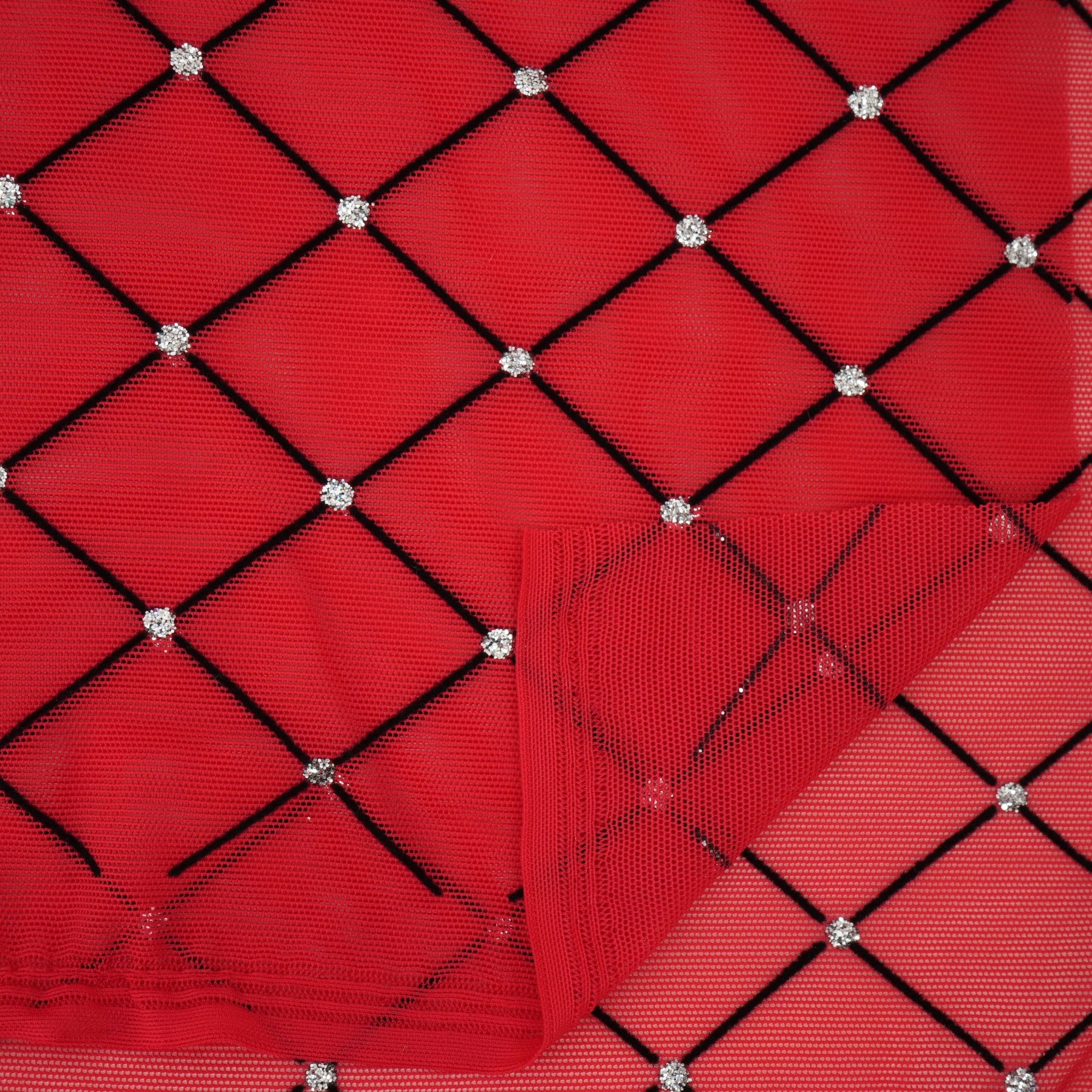 Diamonds Flocked Stretch Mesh Fabric | Blue Moon Fabrics