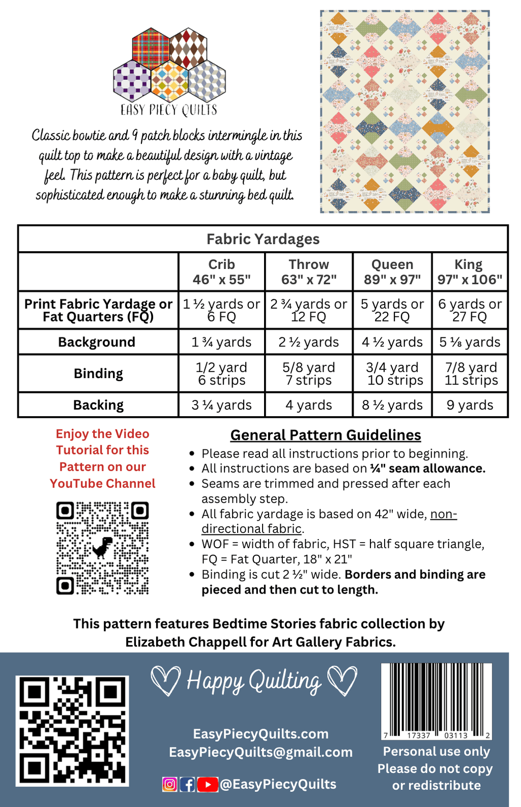 Vintage Bows Fabric Quilt Kit